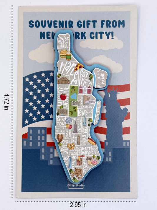 Manhattan Map Design - 3D Wooden Souvenir Magnet - 10 pcs